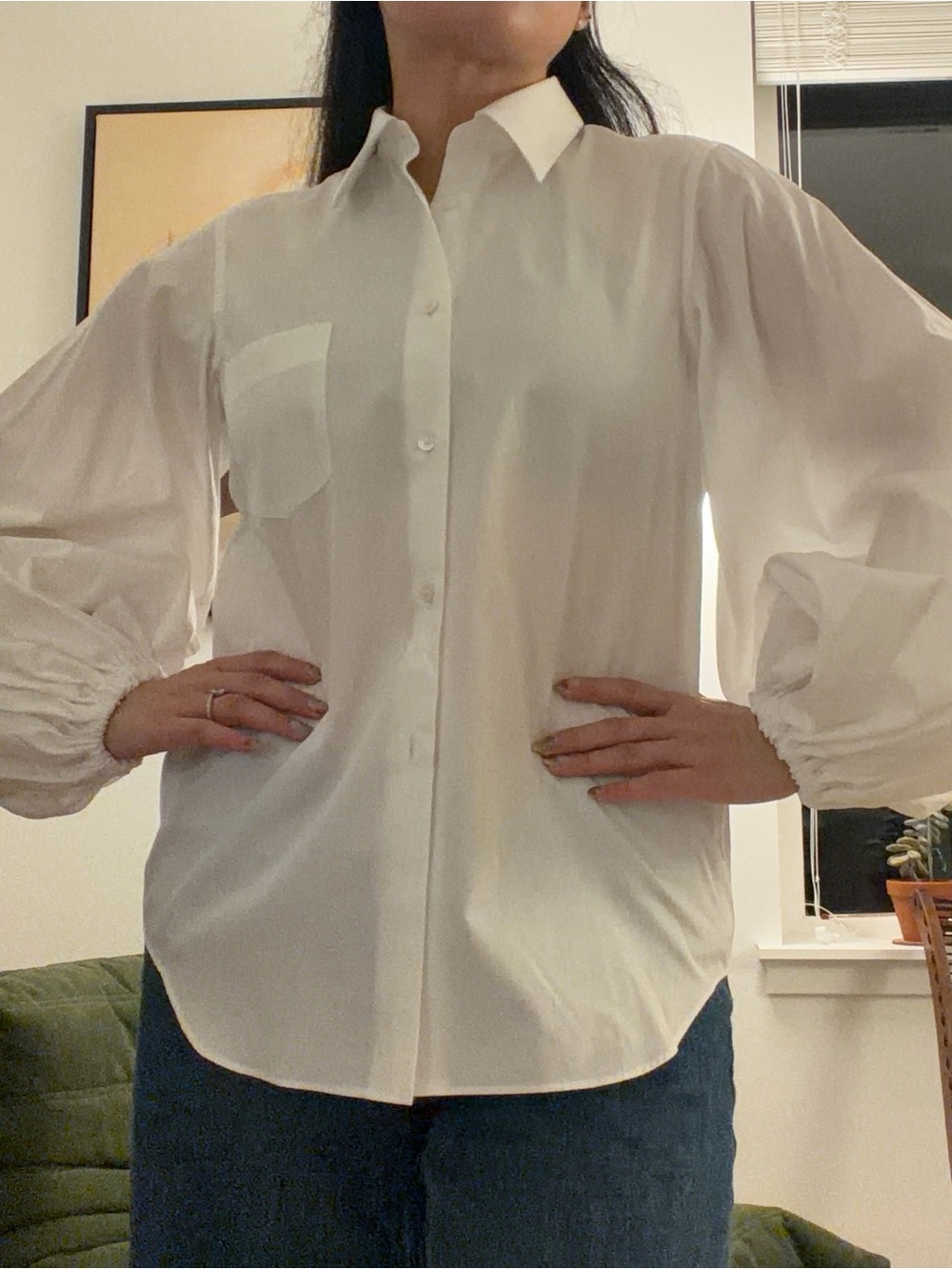 NWOT CDG white button up with balloon sleeves